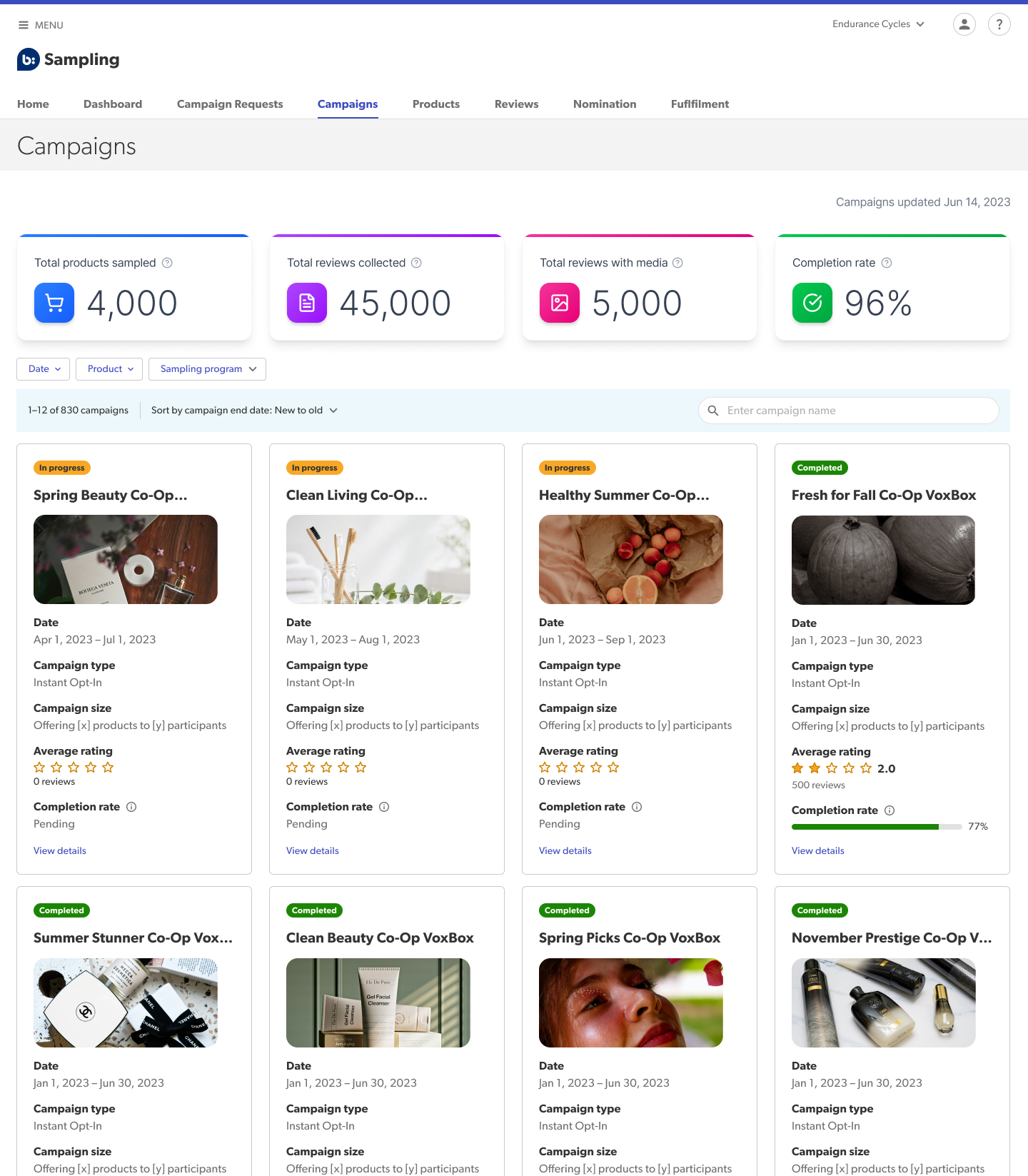 Campaigns landing page