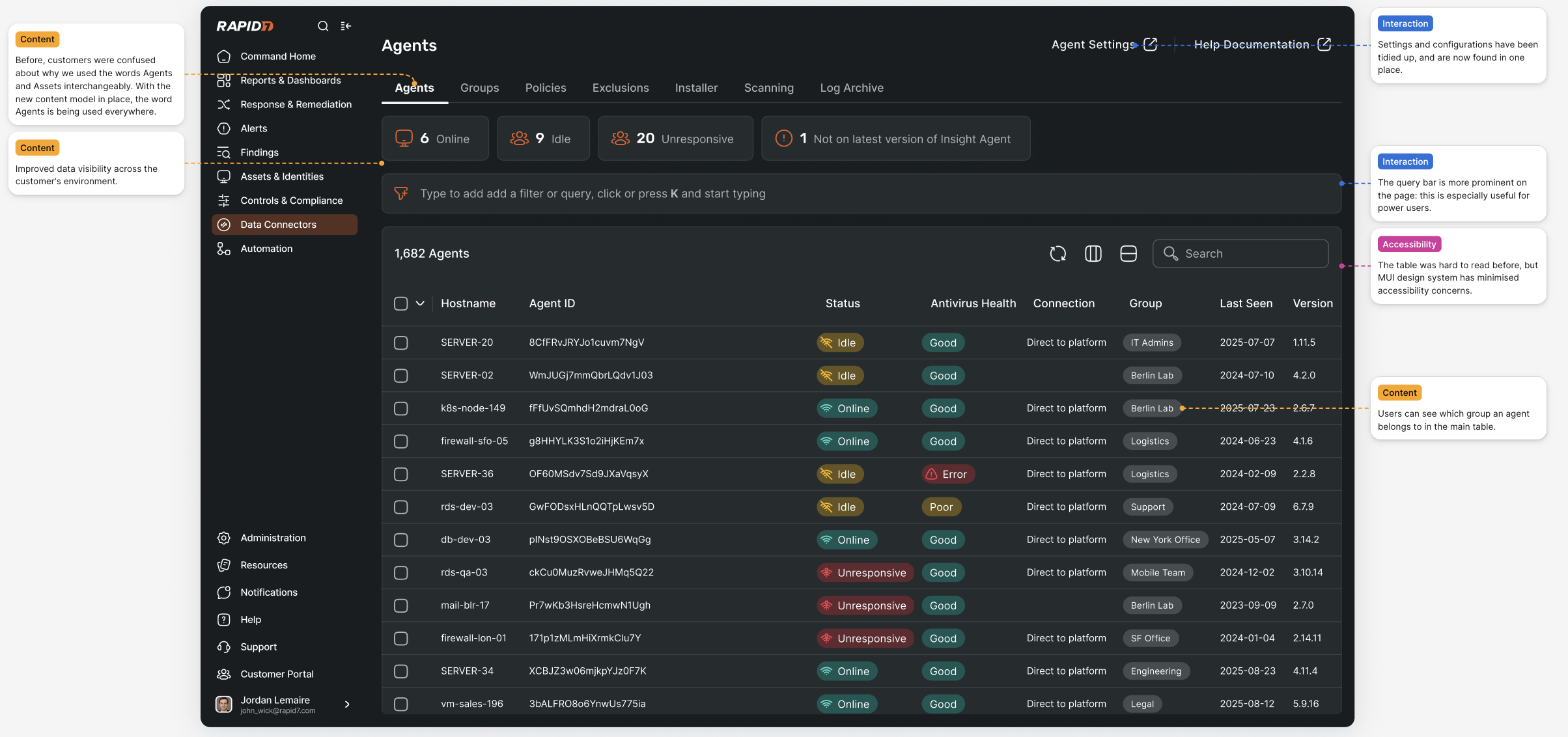 Agent groups solution screen